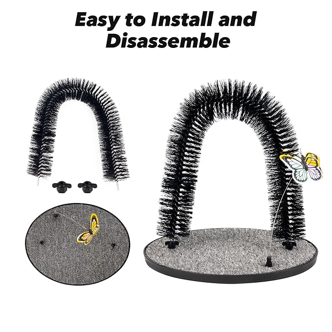 Pet Prime 2-in-1 Cat Arch Self Groomer for Indoor Cats, Back Scratcher Grooming Massage Brush with Sturdy Cat Scratching Pad Durable Brusher Butterfly Toy