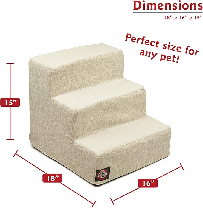 Majestic Pet 3 Step Portable Dog Stairs for Small Dogs to get on Bed Supports 25 lbs or Less – Dog Steps for High Bed with Machine Washable Cover – Pet Stairs for Cats Palette Heathered Frappe