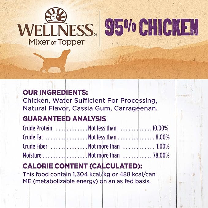 Wellness 95% Chicken Adult Canned Wet Dog Food, Grain Free, Natural, 13.2 oz, Pack of 12 Cans