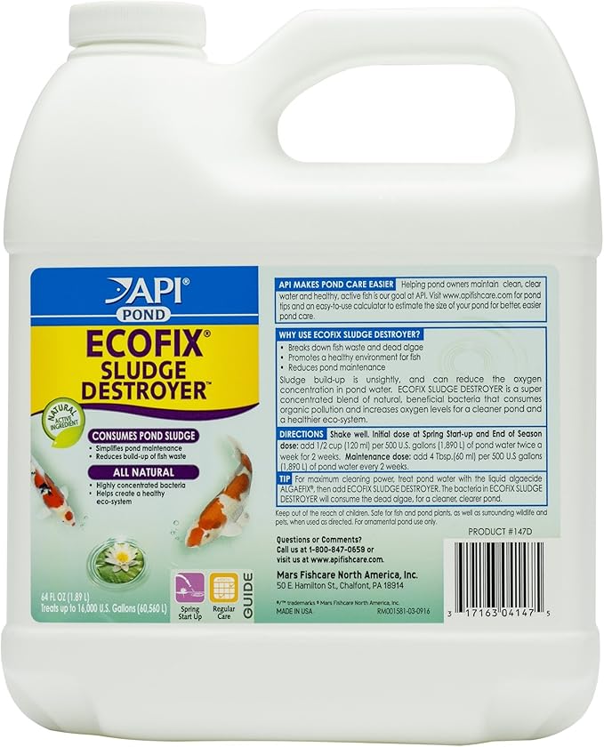 API POND ECOFIX SLUDGE DESTROYER Pond Cleaner And Sludge Remover With Natural Bacteria 64-Ounce Bottle,White