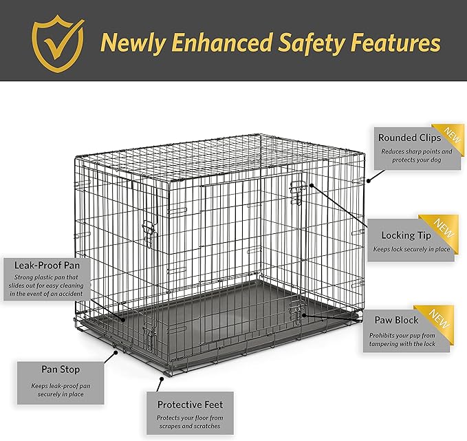 Midwest Homes for Pets 42-Inch New World Crate for Large Breeds, 71-90 lbs, Double Door Folding Dog Crate, Leak-Proof Tray & Secure Latches, Portable, Durable & Easy to Assemble