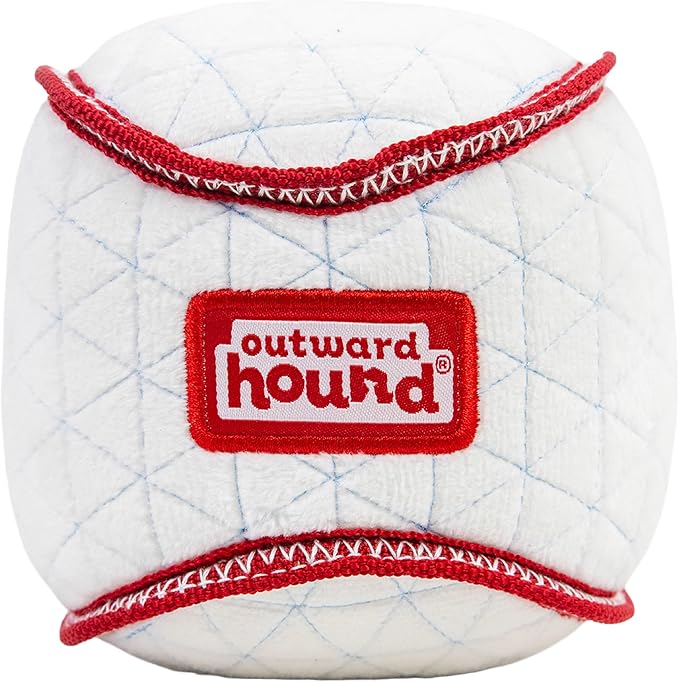 Outward Hound Xtreme Seamz Dog Toy, Reinforced Seams & Multiple Stitching, Durable Plush with Squeakers, Baseball, 4.7”