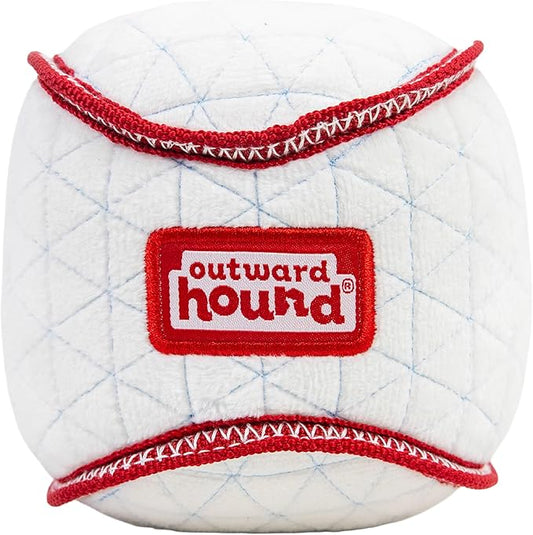 Outward Hound Xtreme Seamz Dog Toy, Reinforced Seams & Multiple Stitching, Durable Plush with Squeakers, Baseball, 4.7”