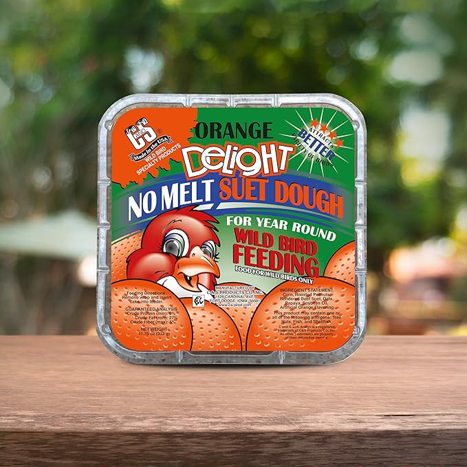 C&S Orange Delight No Melt Suet Dough, Suet Cakes for Wild Birds Including Robins, Blue Jays, Bluebirds, Tanagers, Thrushes and More, 8 Pack