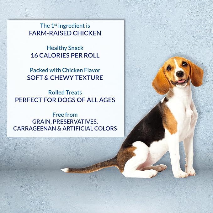 INABA Churu Rolls for Dogs, Soft & Chewy Baked Chicken Wrapped Filled Dog Treats, 0.42 Ounces Each Tube, 48 Tubes Total, Chicken with Cheese Recipe