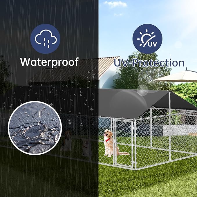 Petonly Outdoor Dog Enclosure Heavy Duty Dog Kennel House Mesh Dog Big Cage Pet Kennel Steel Fence with Secure Lock(236”x 118”)