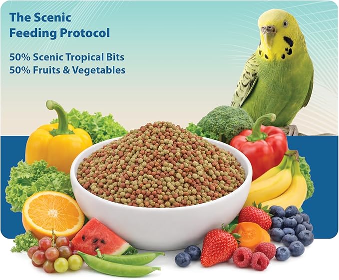 Scenic Tropical Bits Small Pet Bird Food - 3.5 lb (2 x 1.75 lb Bags) - 1/8" Bird Pellets - Complete Nutrition for Cockatiels, Budgies, Lovebirds, Conures & Lories