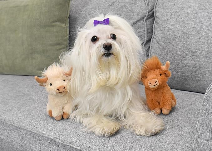 Multipet Highland Cow Plush Dog Toy 2-Pack – Soft Squeaky Farm Animal Toy for Dogs – Assorted Colors (5")