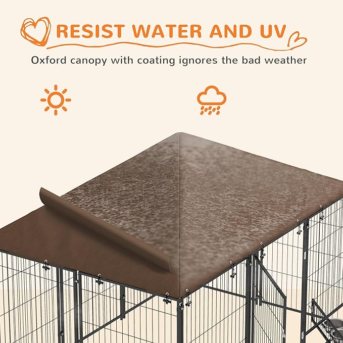 PawHut Outside Dog Kennel, 6.9' x 4.6' x 5' Puppy Play Pen w/Canopy, Secure Lock, Heavy Duty Welded Wire Steel, Rotating Bowl, Garden Playpen Fence Crate Enclosure Cage for Dogs Chickens Ducks, Black
