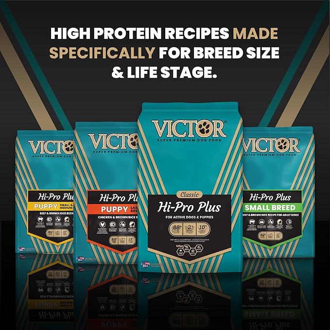 VICTOR Super Premium Dog Food – Hi-Pro Plus Dry Kibble – High Protein Dog Food with 30% Protein – Beef, Chicken, Pork, Fish Meals, Gluten Free - for High Energy and Active Dogs & Puppies, 40lbs