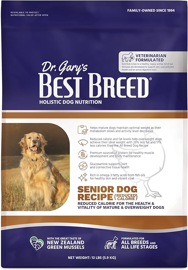 Best Breed Dr. Gary's Senior Dog Recipe, Reduced Calorie Dry Dog Food for Senior & Overweight Dogs, All Breeds, 13 lb. Bag