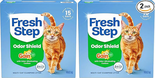 Fresh Step Clumping Litter with Febreze Freshness Gain Original Scent, Low-Dust Formula with Ammonia Block Technology, 14 lb. Box (Pack of 2)