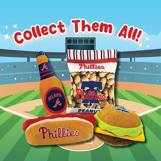 MLB Philadelphia Phillies Plush Peanuts Snack Toy for Dogs & Cats with Embroidered Team Name & Logo with Inner Squeaker