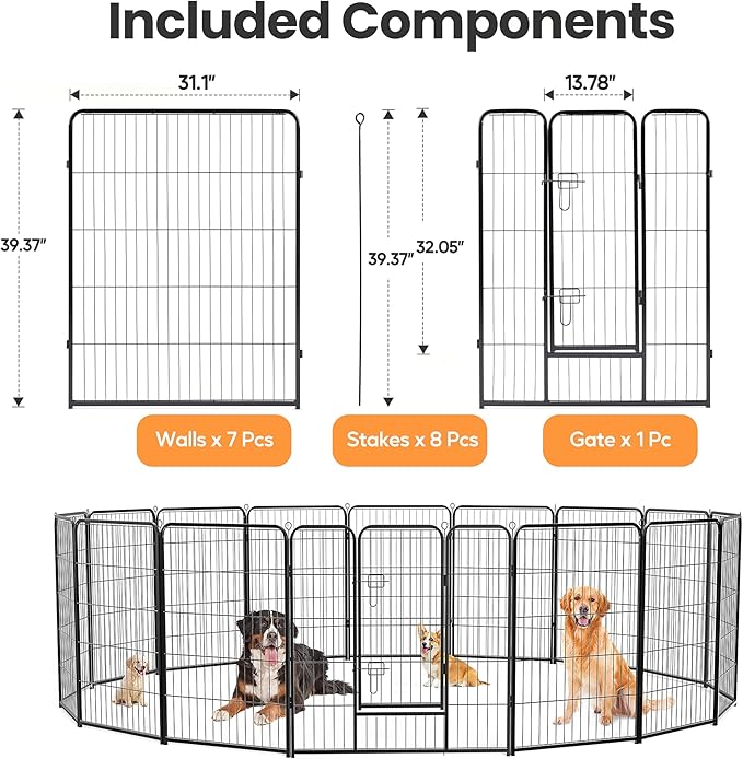 Simple Deluxe Dog Playpen Outdoor Indoor, 40 Inch 8 Panels Dog Fence for Small/Medium/Large Dogs Puppy, Perfect Dog Pen for Camping, Yard, RV, Garden Fence, Black