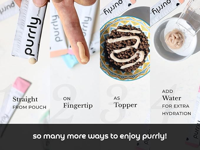 Purrly Hydrating Wet Cat Treat Snack Topper Creamy Purée Human-Grade Chicken Breast & Salmon with Omega-3 & 6 for Skin & Coat (30 Count) Healthy Lickable Squeeze Soft Training Snack Low-Phosphorus