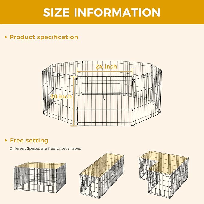 PAWZ Road Dog Playpen Foldable Metal Dog Fence Outdoor/Indoor Use Portable Design for RV and Camping- 8 Panels (24" Wide Each), 30 inch Height for Small Dogs Puppy Large Dogs