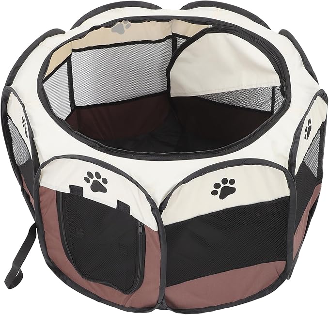 KALLORY Portable Pet Playpen Octagonal Soft Puppy Playpen Folding Oxford Fabric Small Dog Crate with Zipper Mesh Door Indoor Outdoor Exercise Pen for Puppies and Small Dogs