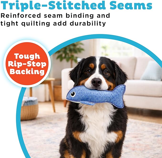 Outward Hound Xtreme Seamz Dog Toy, Reinforced Seams & Multiple Stitching, Durable Plush with Squeakers, Shark, 12.5”