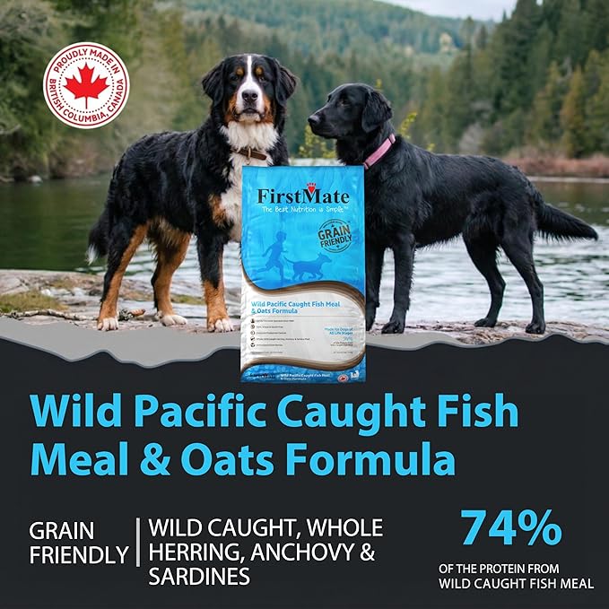 FirstMate Grain Friendly Dog Food Wild Pacific Fish & Oats Formula – Wild Caught Herring Anchovy & Sardine, Single Protein, Pea Free & Potato Free Dry Dog Food with Wholesome Grains – 25 lb Bag