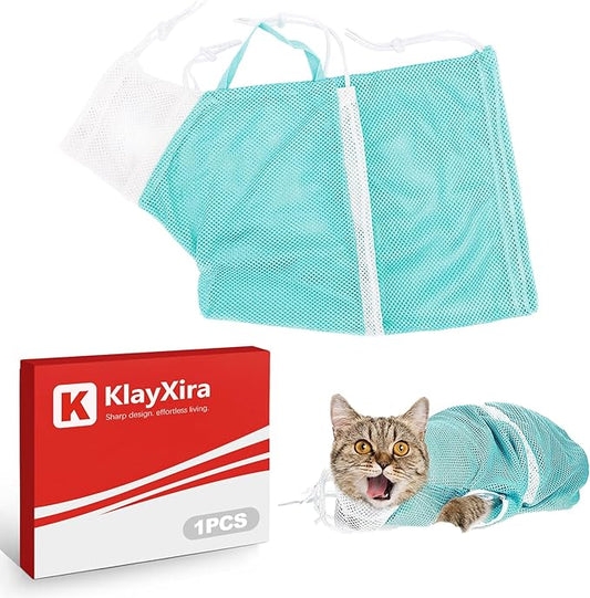 1-Pack Adjustable Breathable Mesh Cat Grooming Bag for Stress-Free Nail Trimming and Bathing Secure Handling Design Pet-Safe Material for Adult Cats Home Grooming Essential