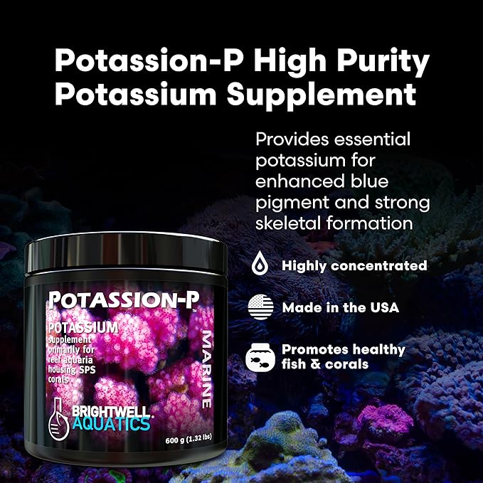Brightwell Aquatics Potassion-P High-Purity Potassium Supplement for Reef Aquariums Supports Coral Growth & Color Enhances Blue Pigmentation Restores Potassium, 300g