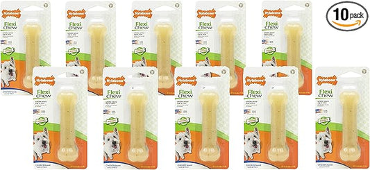 (10 Pack) Nylabone FlexiChew Chicken Flavored Bone Dog Chew Toy - Size Regular