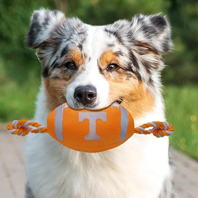 NCAA Tennessee Volunteers Football Dog Toy, Tough Quality Nylon Materials, Strong Pull Ropes, Inner Squeaker, Collegiate Team Color