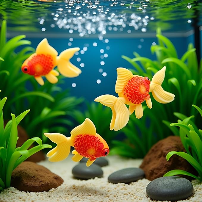 3 Pack Orange Artificial Moving Aquarium Ornaments - Goldfish and Orange Fish Thematic Decor for Fish Tank Aquarium Décor Thematic Ornaments Fish & Aquatic Pets