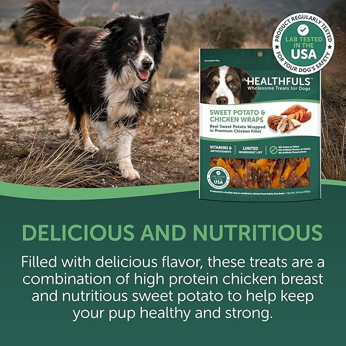 HEALTHFULS Chicken-Wrapped Sweet Potato Treats, 25 oz - Healthy, Protein Rich Treats for Dogs - Long Lasting Dog Chews