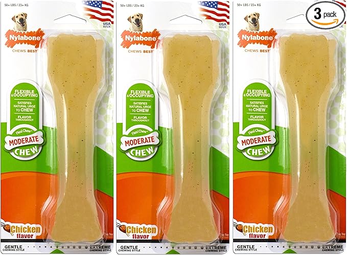 Nylabone (3 Pack) FlexiChew Chicken Flavored Bone Dog (Souper)