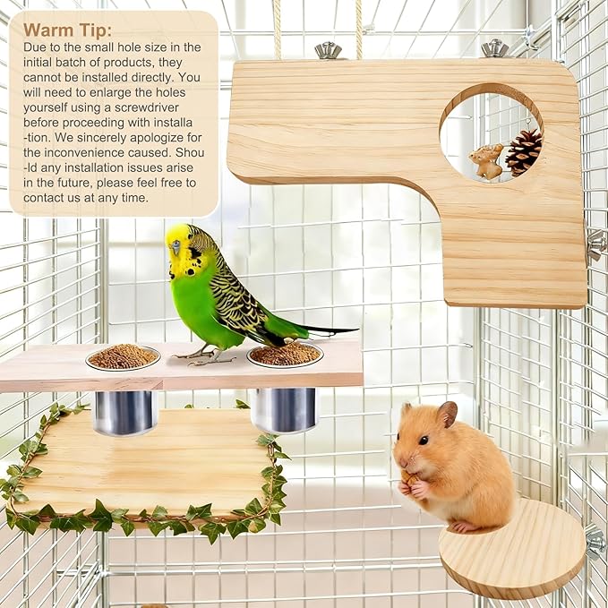 5 Pcs Wooden Hamster Cage Platform Hamster Rectangle L-Shaped Round Accessories Bird Cage with Wood Perches Stand Board for Mouse Squirrel Gerbil Guinea Pig Birds Parrots Activity Playground