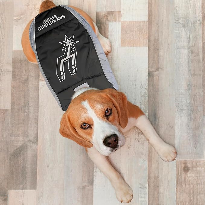 NBA San Antonio Spurs Puffer Vest for Dogs & Cats, Size Large. Warm, Cozy, and Waterproof Dog Coat, for Small and Large Dogs/Cats. Best NBA Licensed PET Warming Sports Jacket