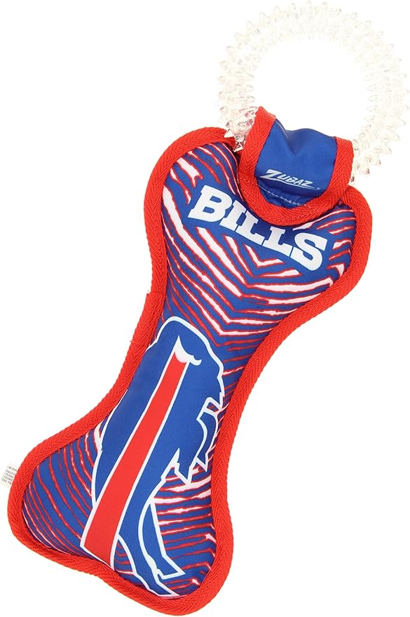 Zubaz NFL Team Logos and Colors Ring Tug Toy with Squeaker for Dogs, Buffalo Bills