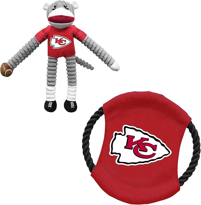 Littlearth NFL Unisex NFL Sock Monkey and Flying Disc Pet Toy Combo Set