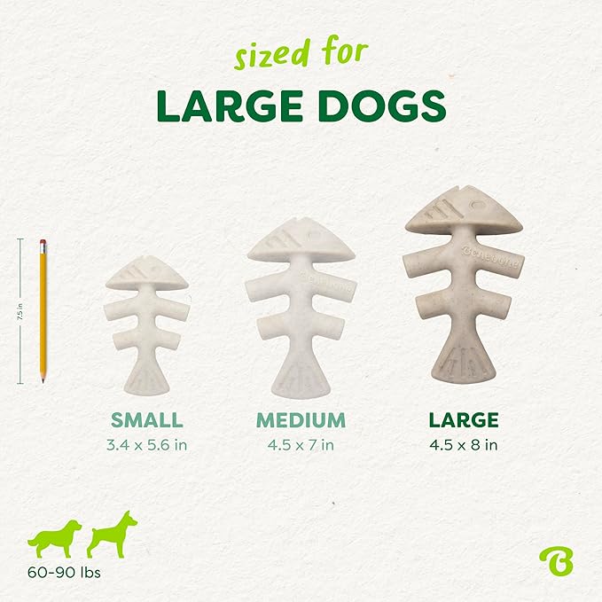 Benebone Green: Plant-Based Real Salmon Fishbone Dog Chew Toy for Large Dogs, Dog Bones for Moderate Chewers, Made in USA
