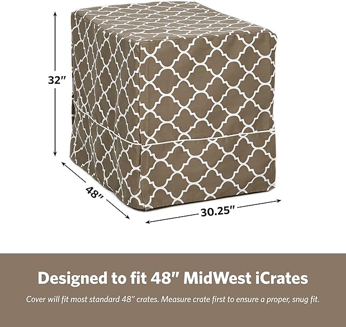 MidWest Homes for Pets XL Dog Crate Cover With Teflon Fabric Protector, Poly-Cotton Privacy Kennel Cover Fits Most 48-inch Crates, Brown Designer Print, Washable, Reduces Barking
