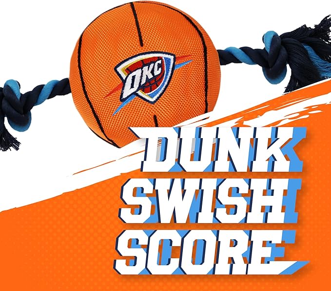 Pets First NBA Oklahoma City Thunder Basketball Toy. - Tough Nylon Pet Toy with Tug Ropes & Inner Squeaker, one Size