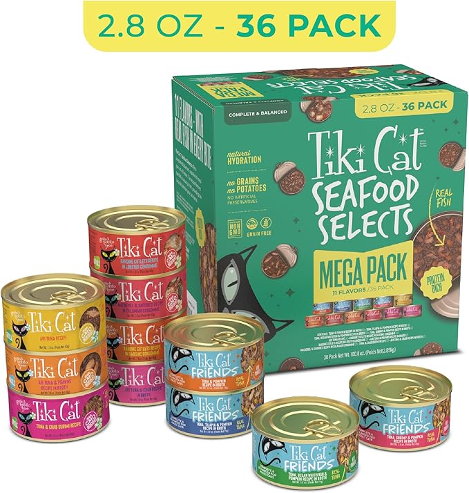 Tiki Cat Seafood Selects Wet Cat Food Mega Pack, 2.8 oz Can (36 Count)