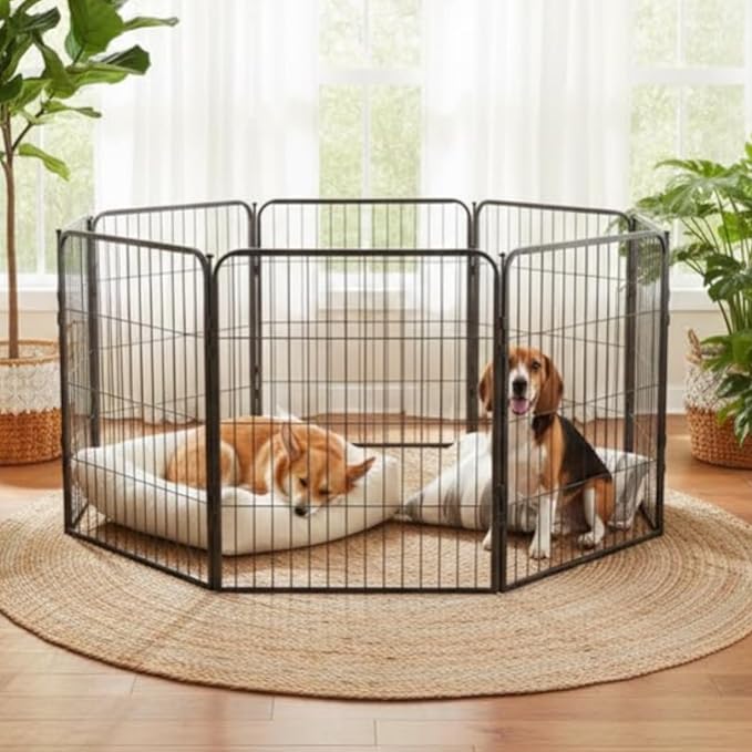 Dog Playpen w/Carrying Case for Indoor or Outdoor Use – 32 Inch, 24 Black Panels - Portable Metal Exercise Pen for Small & Medium Dogs - Pet Fence Kennel Crate for House, RV, or Travel