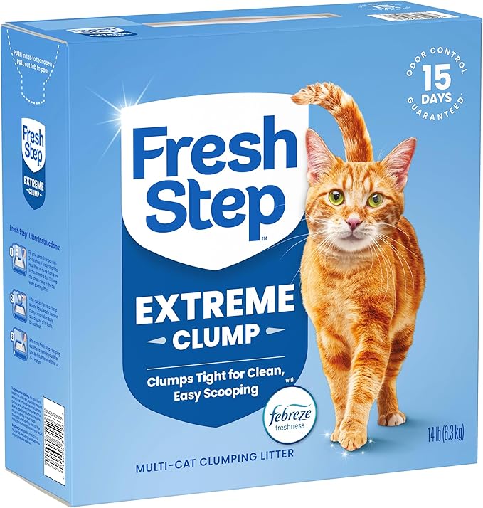 Fresh Step Extreme Multi Cat Clumping Litter with Febreze Freshness, Low Dust, Odor Control with Ammonia Block Tech, Compatible in Automatic Litter Boxes, 14 lb. Box