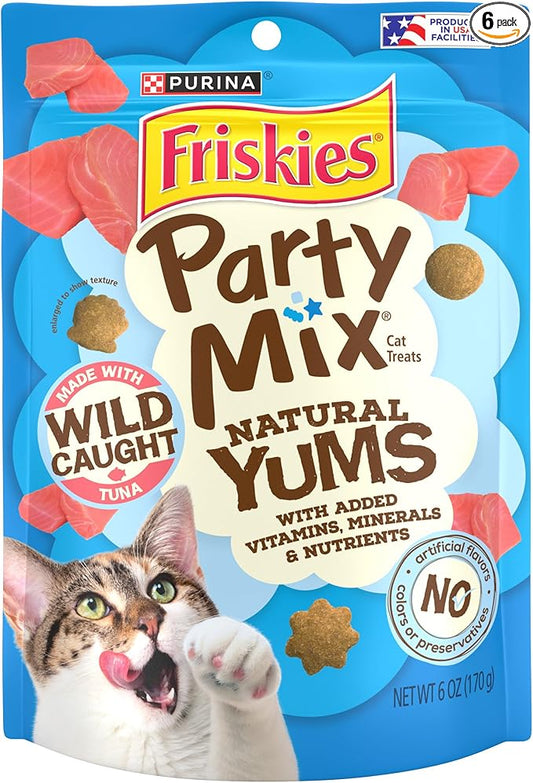 Purina Friskies Natural Cat Treats, Party Mix Natural Yums With Wild Tuna - (Pack of 6) 6 oz. Pouches