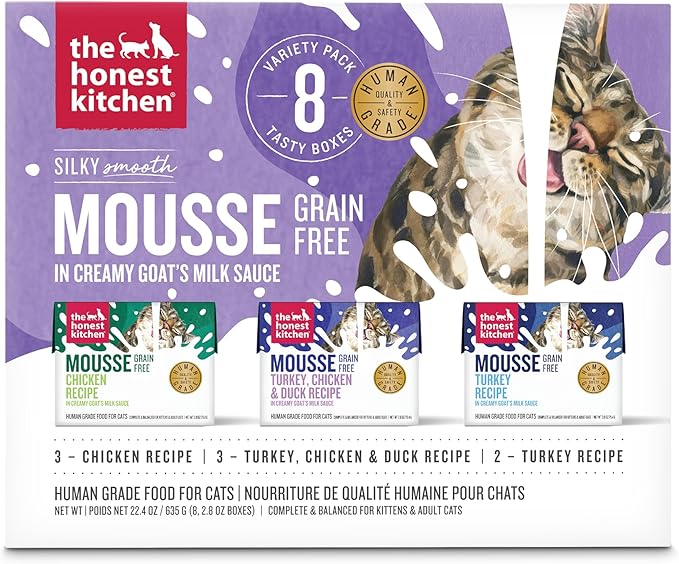 The Honest Kitchen Human Grade Cat Grain Free Mousse in Goat's Milk Variety Pack, 2.8oz (Pack of 8)