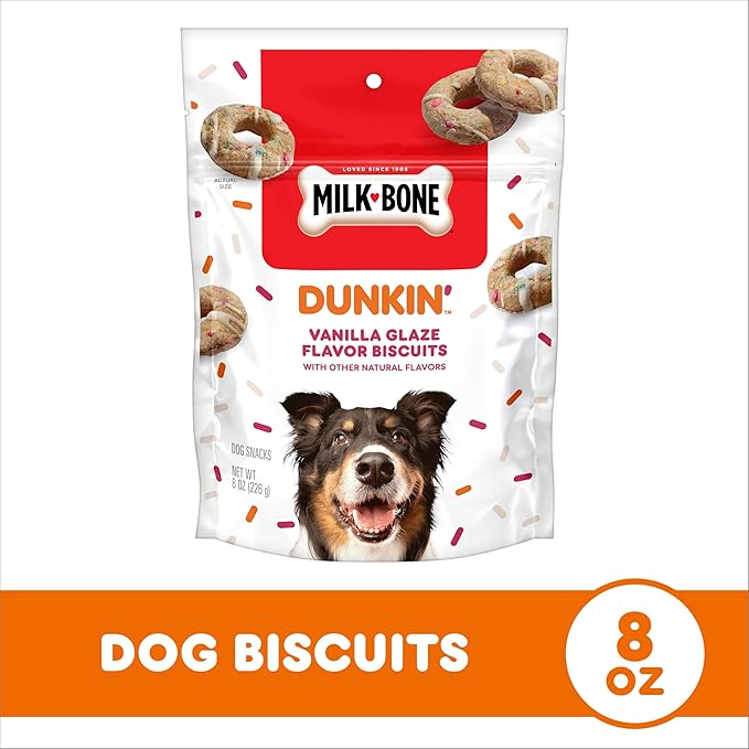 Milk-Bone Dunkin’ Vanilla Glaze Flavor Dog Biscuits with Other Natural Flavors, 8 Oz. Bag