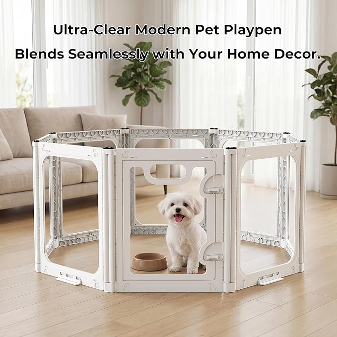 Acrylic Portable Dog Playpen Indoor, Clear Dog Play Pen Indoors Puppy Playpen Indoor Easy Assemble 24” Octagon Guinea Pig Rabbit Bunny Small Animal Pet Playpen, Puppy Play Pen for Indoors