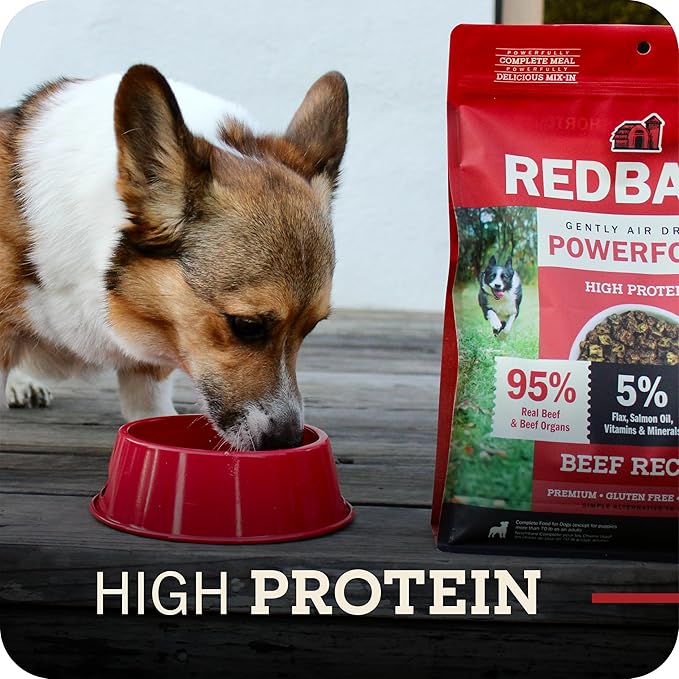 Redbarn Powerfood Air Dried Dog Food - 95% Beef & Beef Organs - High Protein Grain-Free Non-GMO Premium Dry Full Feed or Topper Made in USA with Omega 3 Salmon Oil Flaxseed - 5lb