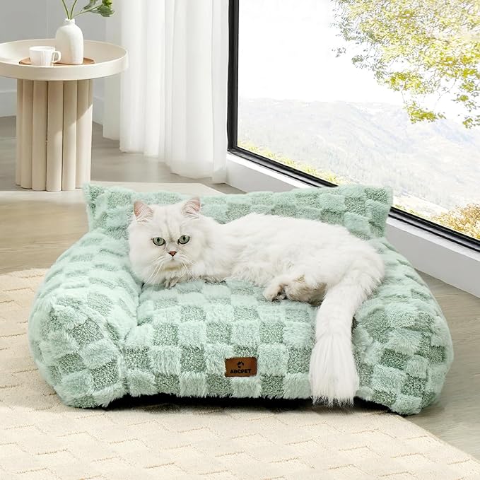 ABCPET Cat Bed Cats Couch for Puppy and Kitten, Fluffy Pet Couch Small Dog Sofa Bed, Supportive Cat Sofa for Indoor Cats, Washable Cover & Non-Slip, 26 inch, Green
