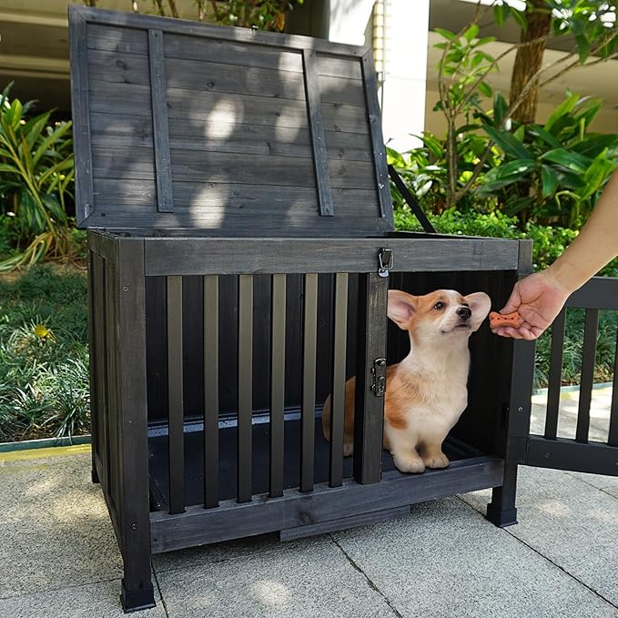Agitree 28" Dog Crate Furniture, Fully Assembled Wooden Dog Kennel with Removable Tray, Decorative Pet Crate Dog Cage Indoor Furniture End Table, Portable Pet Cage for Small & Medium Dogs, Black