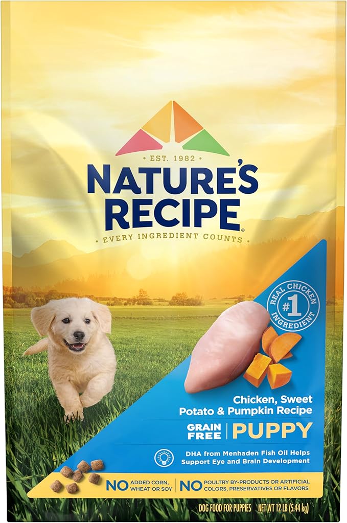 Nature's Recipe Grain Free Puppy Dry Dog Food, Chicken, Sweet Potato & Pumpkin Recipe, 12 lb. Bag