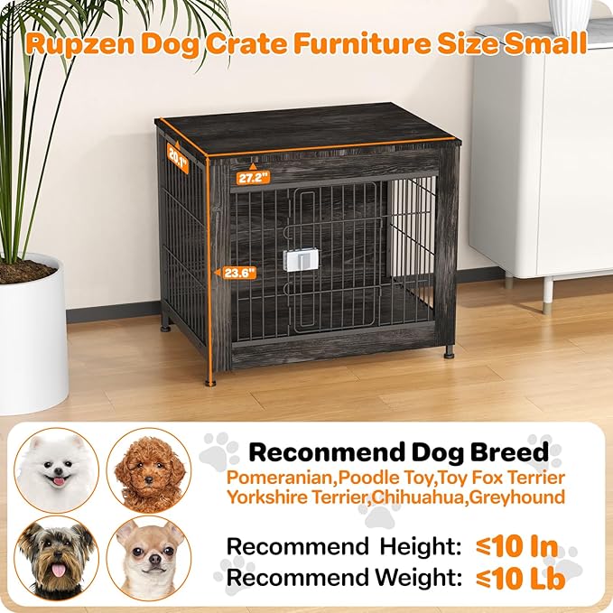 Escape Proof Decorative Dog Crate Furniture with Wooden Top, 27in Furniture Style End Table and Secure Indoor Kennel, Anti Anxiety for All Breeds, Rustic Brown