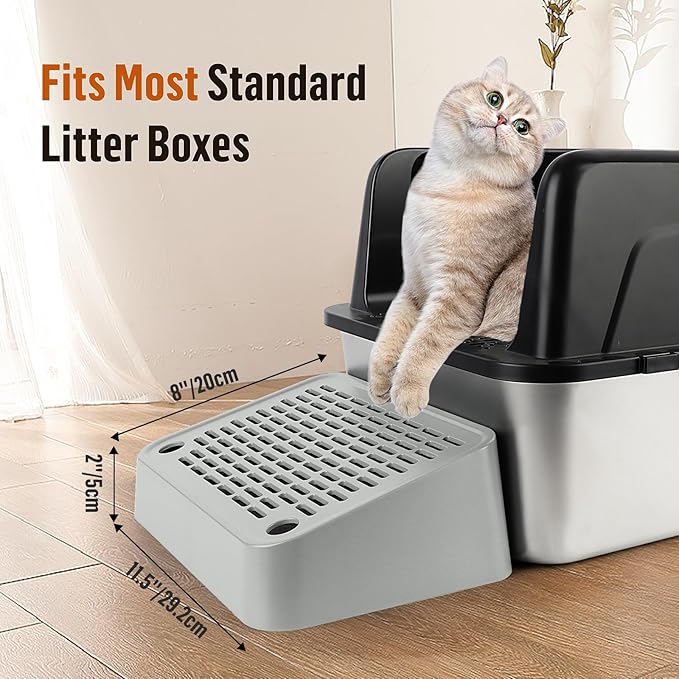 Cat Litter Box Ramp, Litter Box Step Mat with Filter Function, Cat Litter Catcher for Self-Cleaning Litter Boxes, Cats Pedal Stool Ideal for Kitten & Elderly Cats (Light Grey)